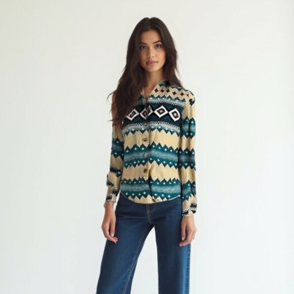 ❤️ ROUGHRIDER Geometric Patterned Button-Up Shirt S - Picture 1 of 15